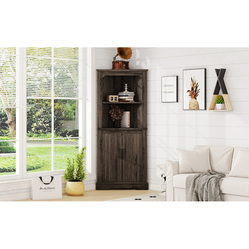 Tall Corner Cabinet With Doors For Living Room Walnut